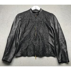 Vintage Les Copains Leather Jacket Women Size 40 L/S Long Sleeve Full Zip Black